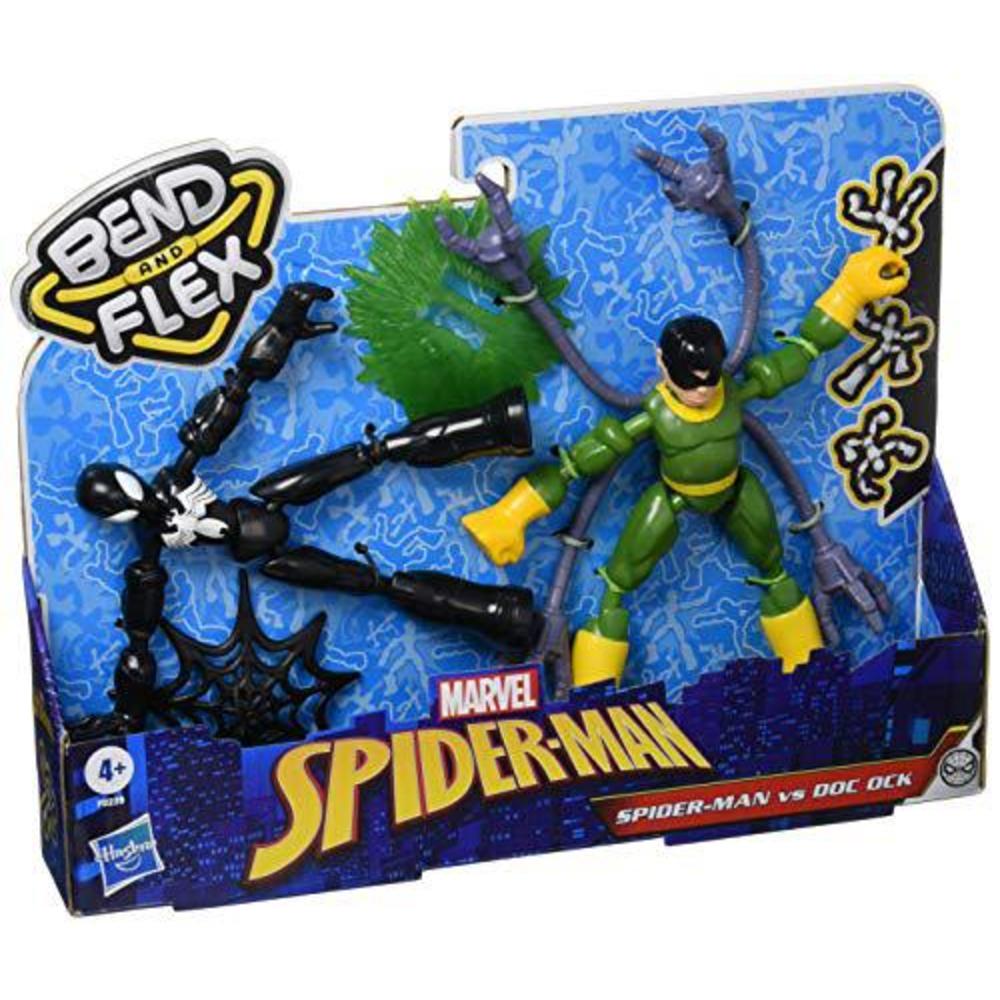Spider-Man marvel spider-man bend and flex black suit spider-man vs. doc ock action figure toys, 6-inch flexible figures, for kids ages 