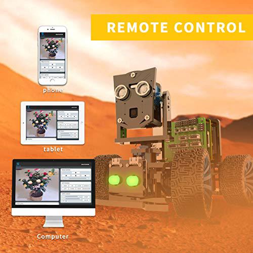 adeept mars rover picar-b robot car kit for raspberry pi 4 3 model b b+ 2b, voice recognition, opencv, real-time video transm