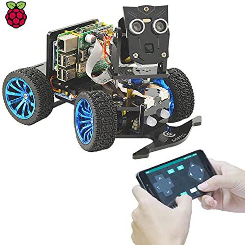 adeept mars rover picar-b robot car kit for raspberry pi 4 3 model b b+ 2b, voice recognition, opencv, real-time video transm