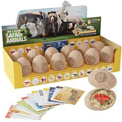 Dan&Darci dig a dozen safari animals kit - break open 12 unique wild animal eggs and discover 12 cute animals with learning cards - eas