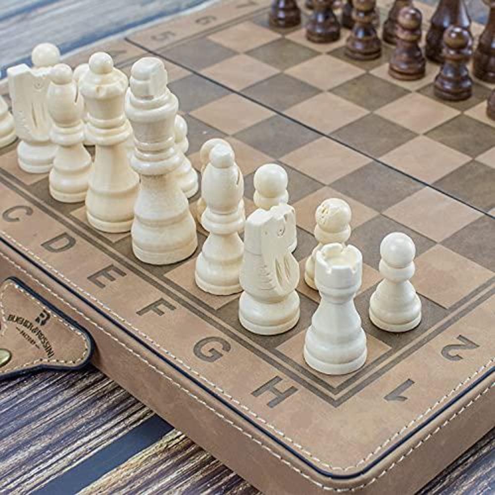 Bucher&Rossini 12? leather chess set with magnetic crafted chess pieces unique vintage chess board gift choice for kids and adults