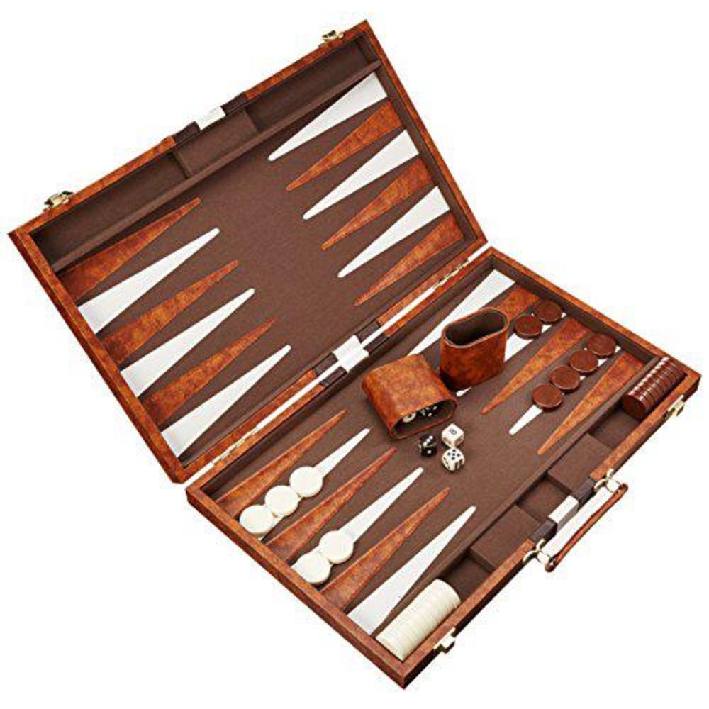 chh 18" brown and white backgammon set