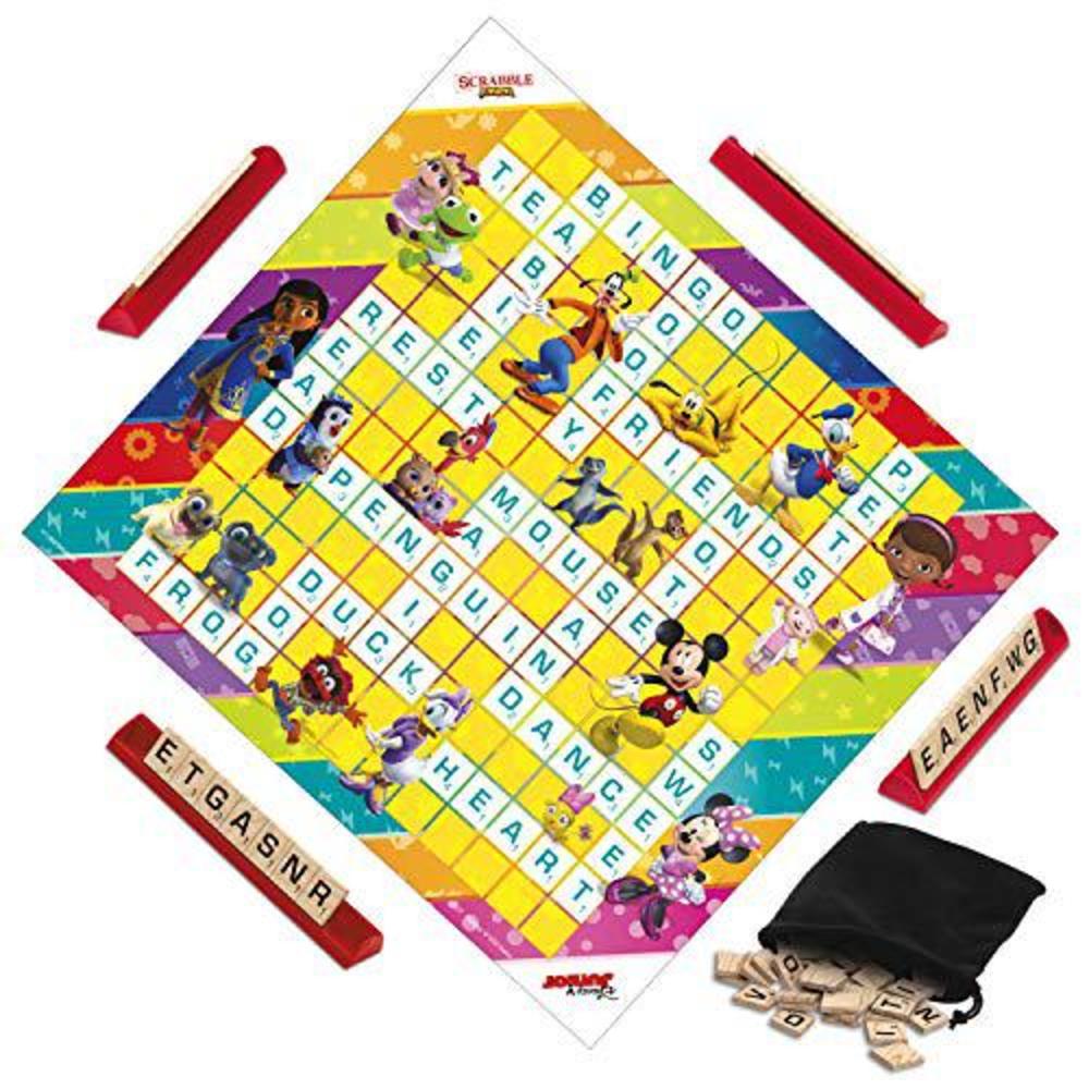 hasbro gaming scrabble junior: disney junior edition board game, double -sided game board, matching and word game ( exclusive