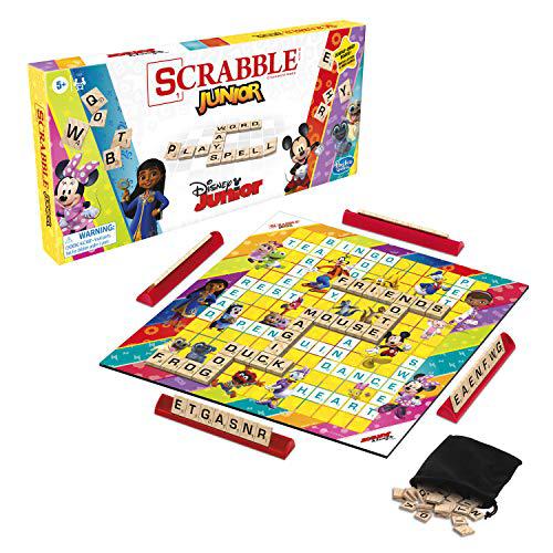 hasbro gaming scrabble junior: disney junior edition board game, double -sided game board, matching and word game ( exclusive