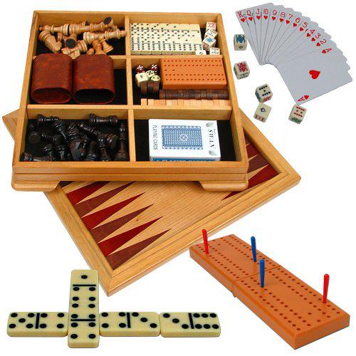 hey! play! deluxe 7-in-1 game set - chess - backgammon etc, brown (12-2072)
