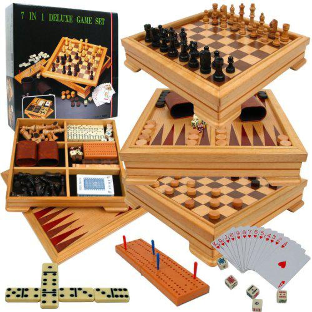hey! play! deluxe 7-in-1 game set - chess - backgammon etc, brown (12-2072)
