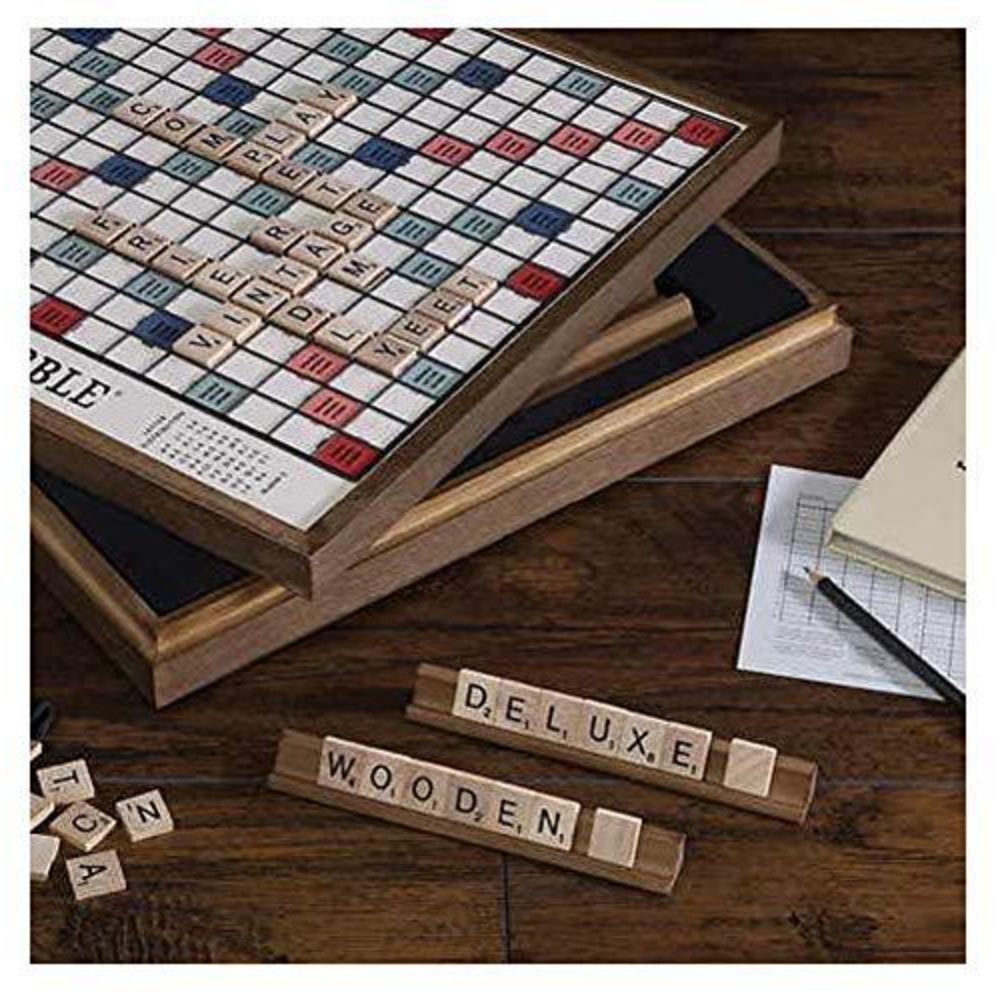 monopoly scrabble deluxe vintage wood game set with lazy susan