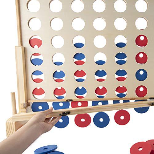 prextex giant 4 in a row wooden family game 27x24 inches indoor/outdoor use connect the 4 to win travel bag included