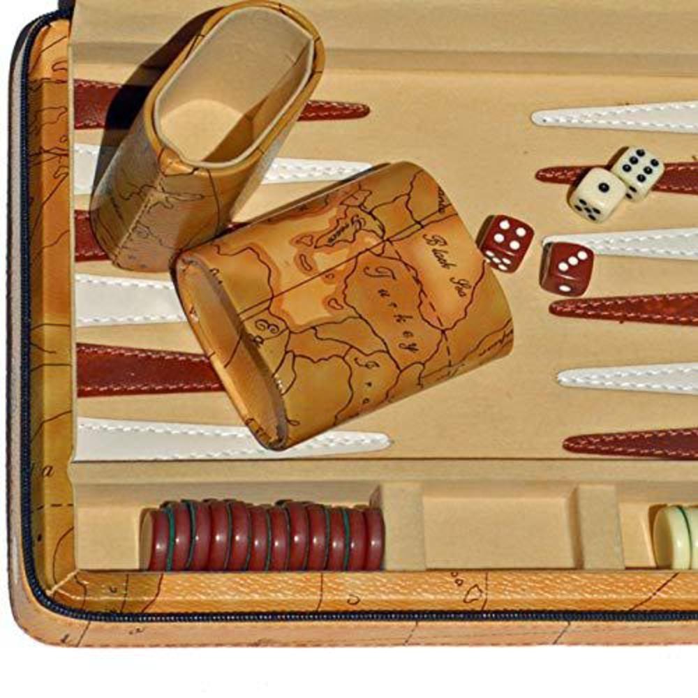 we games magnetic backgammon set with tan map style leatherette case and carrying strap - travel size