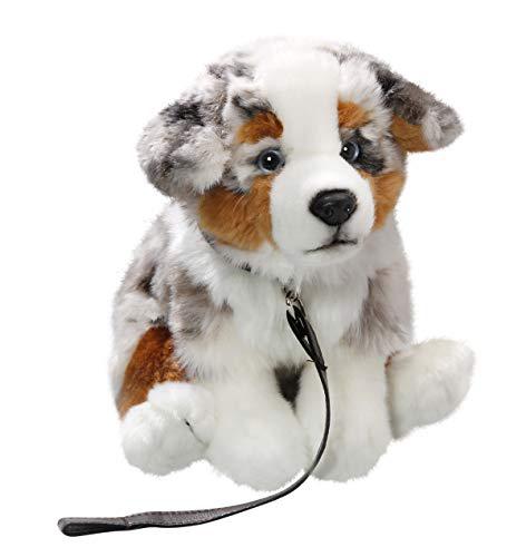 carl dick australian shepherd dog with lead 10.5 inches, 25cm, plush toy, soft toy, stuffed animal 3428