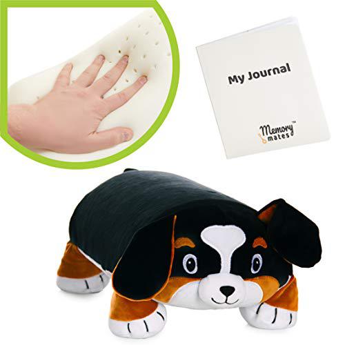memory mates bernie the bernese dog memory foam pillow plush with kid's diary that stores in belly pocket, 15? stuffed animal