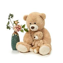 morismos giant teddy bear mommy and baby bear soft plush bear stuffed animal for mom and child,tan,39 inches
