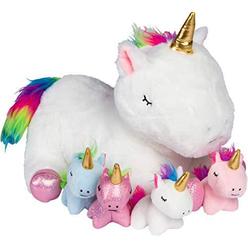 PixieCrush Unicorn Stuffed Animals for Girls Ages 3 4 5 6 7 8 Years; Stuffed Mommy Unicorn with 4 Baby Unicorns in her Tummy; Toy Unicorn P
