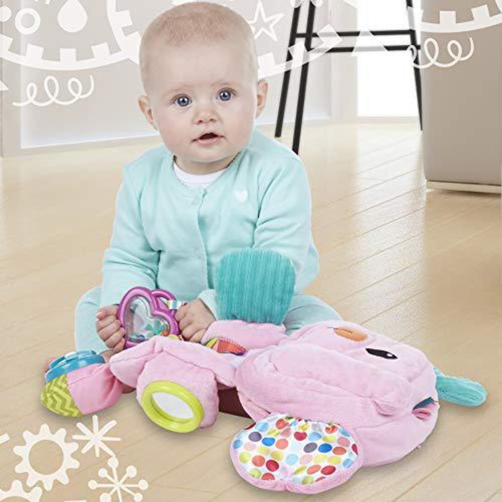 playskool fold 'n go elephant stuffed animal tummy time toy for babies 3 months and up, pink ( exclusive)