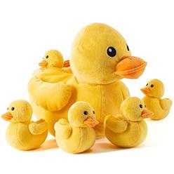 PREXTEX Plush Duck Toys Stuffed Animal with 5 Ducks Baby Stuffed Animals - Big Duck Zippers 5 Little Plush Baby Ducklings - Duck