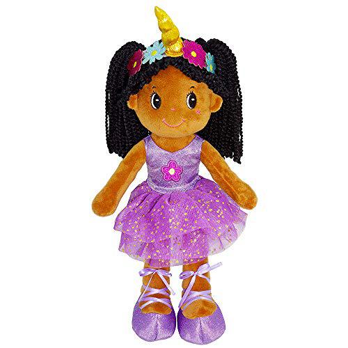 june garden 14" ballerina rag doll ella - plush soft doll for little girls - purple dress