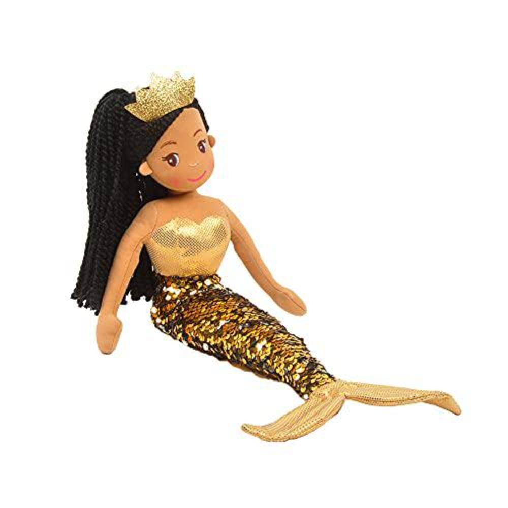 linzy toys, kristal mermaid with reversible sequin tail, soft plush mermaid doll, gold, 18" mermaid toys for little girls, si