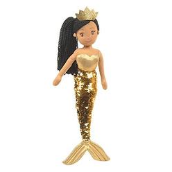 linzy toys, kristal mermaid with reversible sequin tail, soft plush mermaid doll, gold, 18" mermaid toys for little girls, si