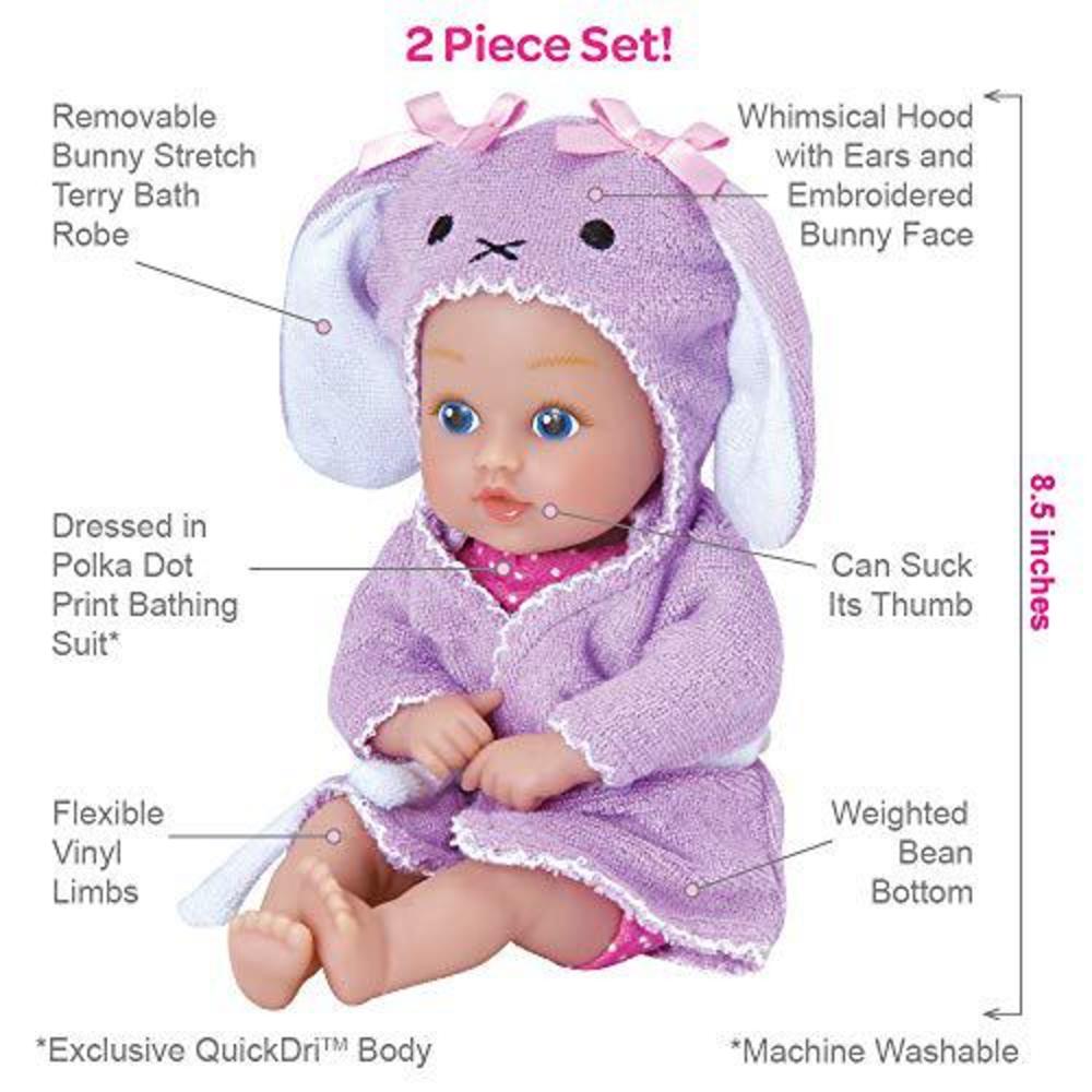 Adora Dolls adora baby bath toy bunny, 8.5 inch bath time baby tot doll with quickdri body