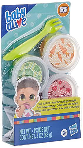 baby alive solid doll food refill, includes 3 doll foods, 1 fork, toy accessories for kids ages 3 years old and up