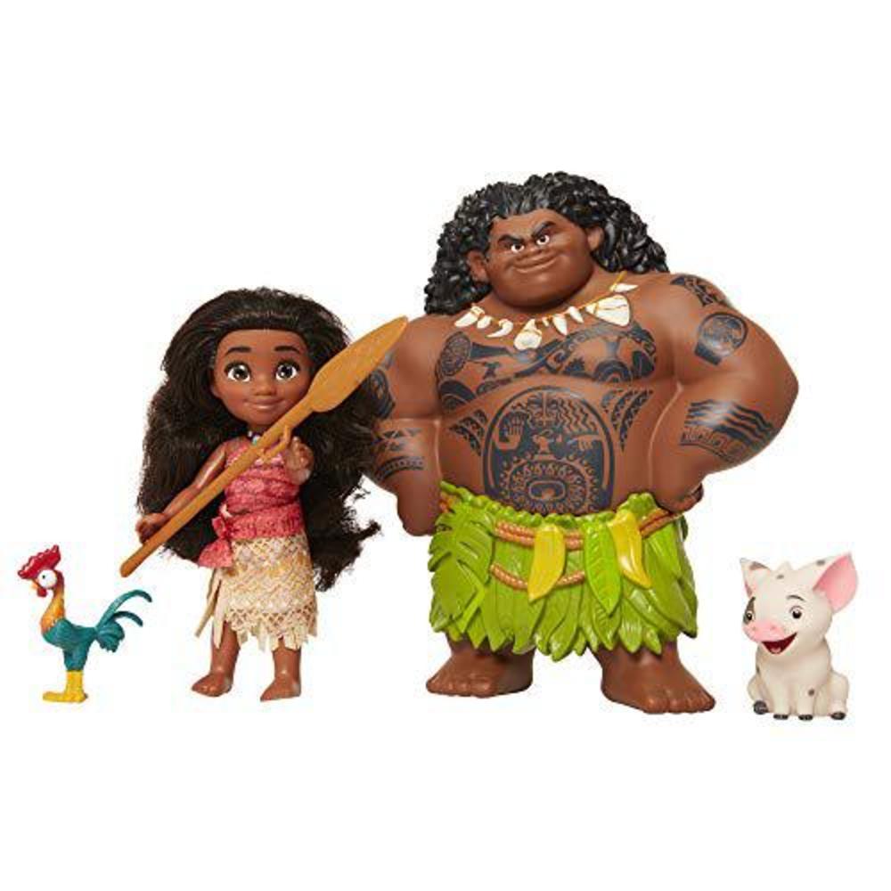 moana disney doll with maui demigod doll figure, 4 piece little petite story telling gift set for girls ages 3 and up
