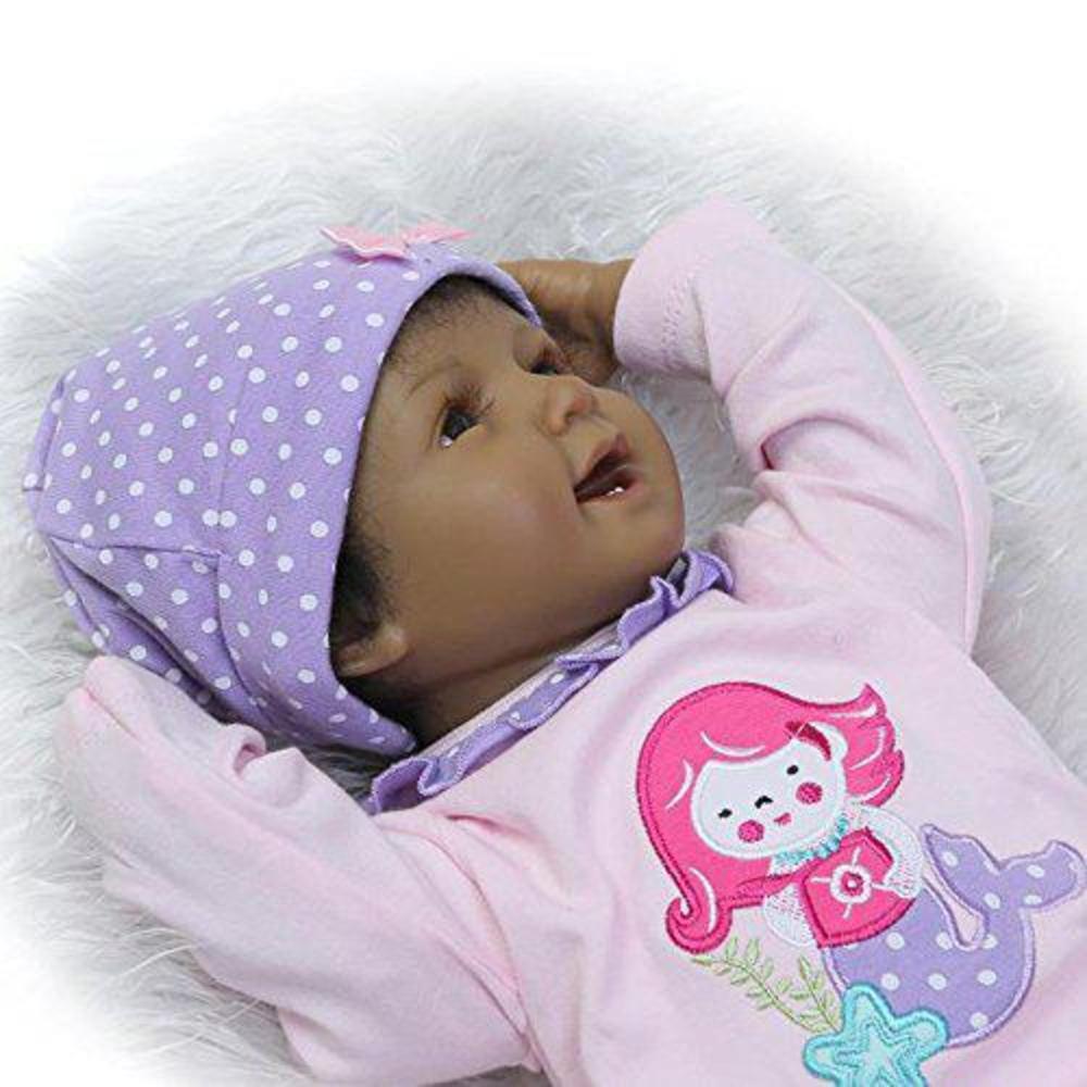 Pedolltree reborn baby doll girl real life soft silicone 22" weighted body realistic newborn black baby dolls african american cute girl