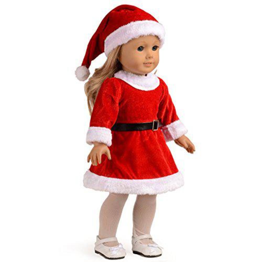 sweet dolly doll clothes santa christmas dress outfit fits 18 inches american girl dolls (dress, hat, blet, stockings)