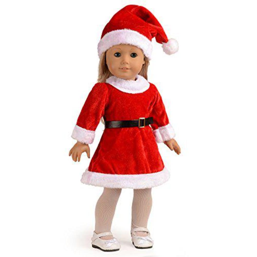 sweet dolly doll clothes santa christmas dress outfit fits 18 inches american girl dolls (dress, hat, blet, stockings)