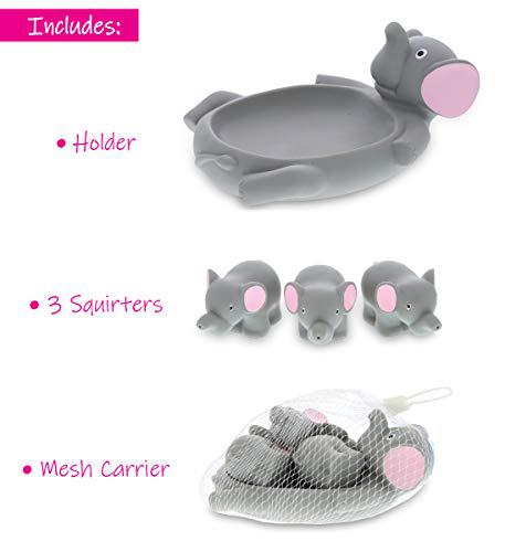 dollibu elephant family animal bath squirters 4 piece bath toy set, children bath toys for bathtime & water fun, girls & boys