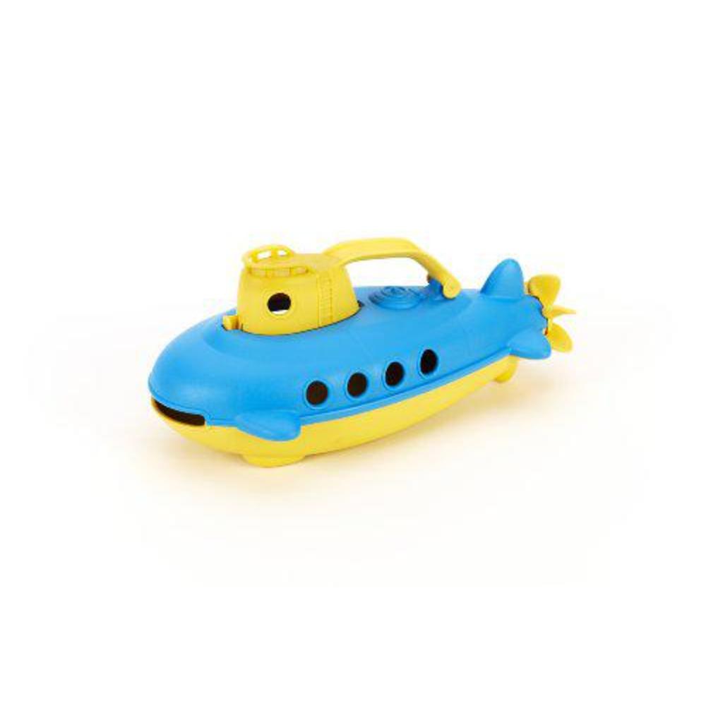 green toys submarine in yellow & blue - bpa free, phthalate free, bath toy with spinning rear propeller. safe toys for toddle