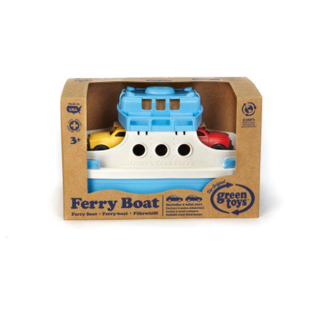 green toys ferry boat with mini cars bathtub toy, blue/white, standard