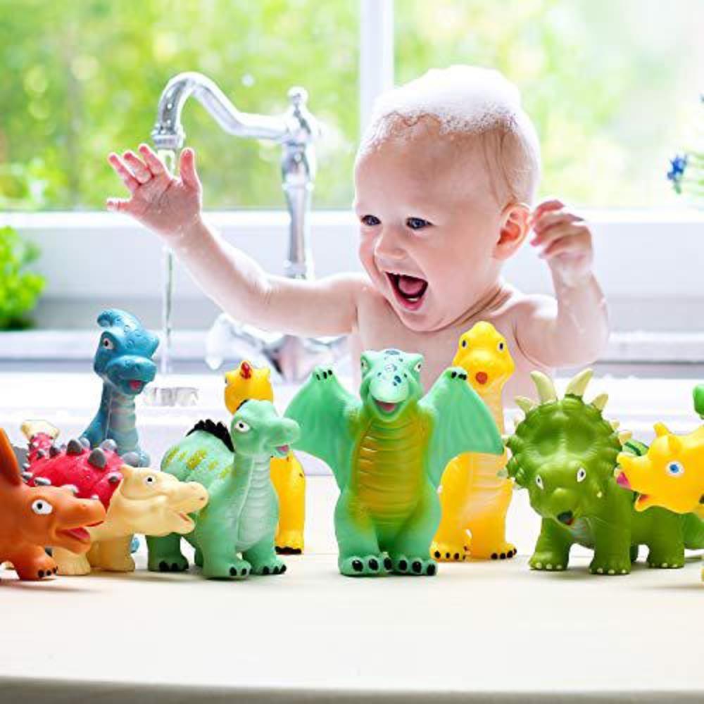 hely cancy baby bath toys squirter dinosaur 16 pieces mold free bathtub toy for toddler kid boys girl child