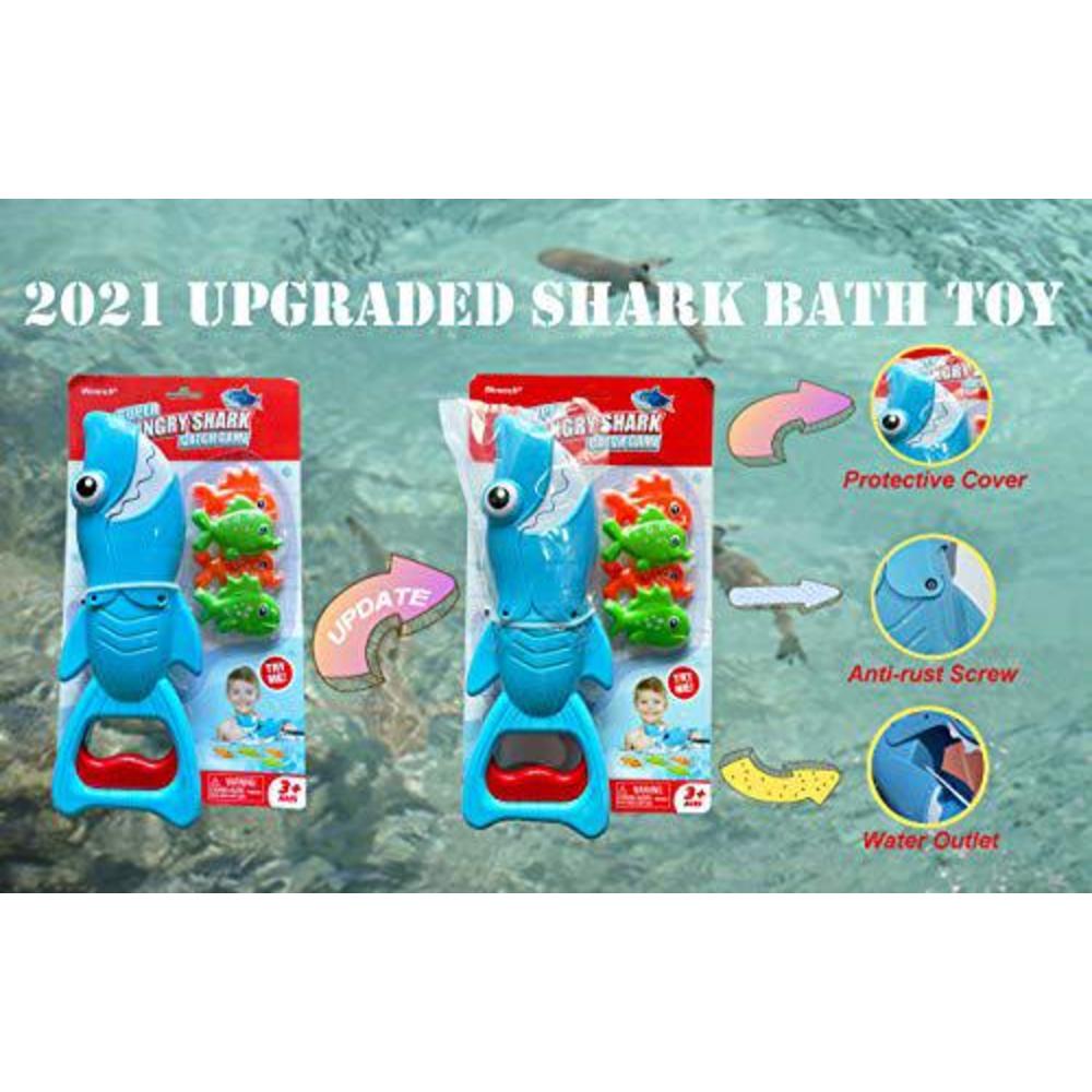 invench shark grabber baby bath toys - 2021 upgraded blue shark with teeth biting action include 4 toy fish bath toys for boy