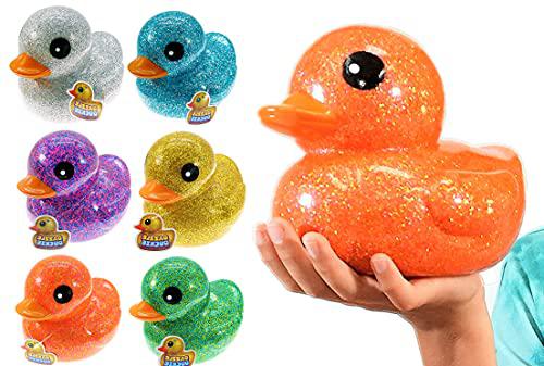 JA-RU giant glitter rubber ducks metallic colors 7" (6 units assorted) rubber duckies fidget toy for kids, sensory play stress reli