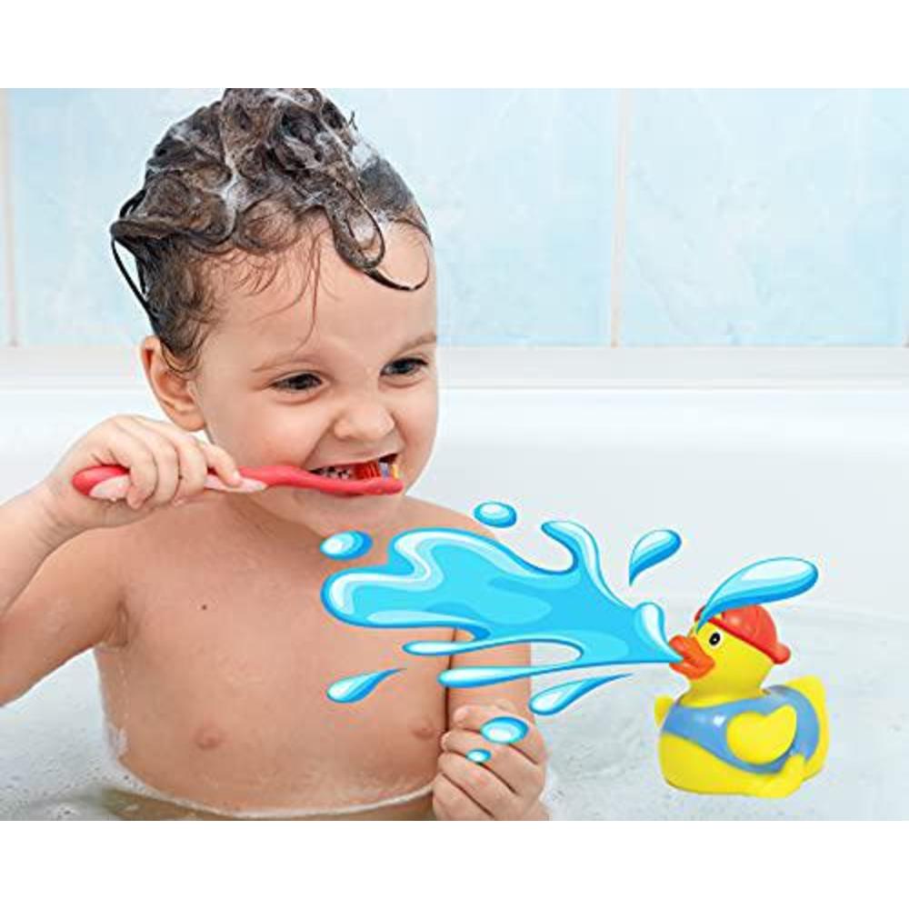 JA-RU water squirt rubber ducks fun (8 units) toddlers kids baby bath tub toy pool toy 3" rubber duckies fidget toy for kids, senso