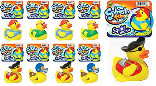 JA-RU water squirt rubber ducks fun (8 units) toddlers kids baby bath tub toy pool toy 3" rubber duckies fidget toy for kids, senso