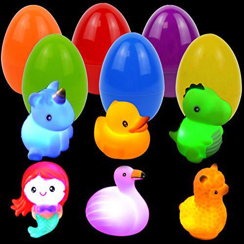 joyin 6 pcs pre-filled easter eggs with light-up floating bath toys for easter eggs hunt, easter basket stuffers/fillers, fil
