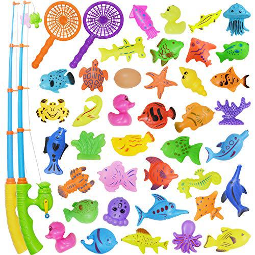 original color bath toy,39 piece magnetic fishing toy, waterproof floating fishing play set in bathtub pool bathtime learning