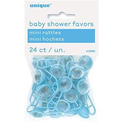 Unique Industries mini plastic blue rattle boy baby shower favor charms, 24ct
