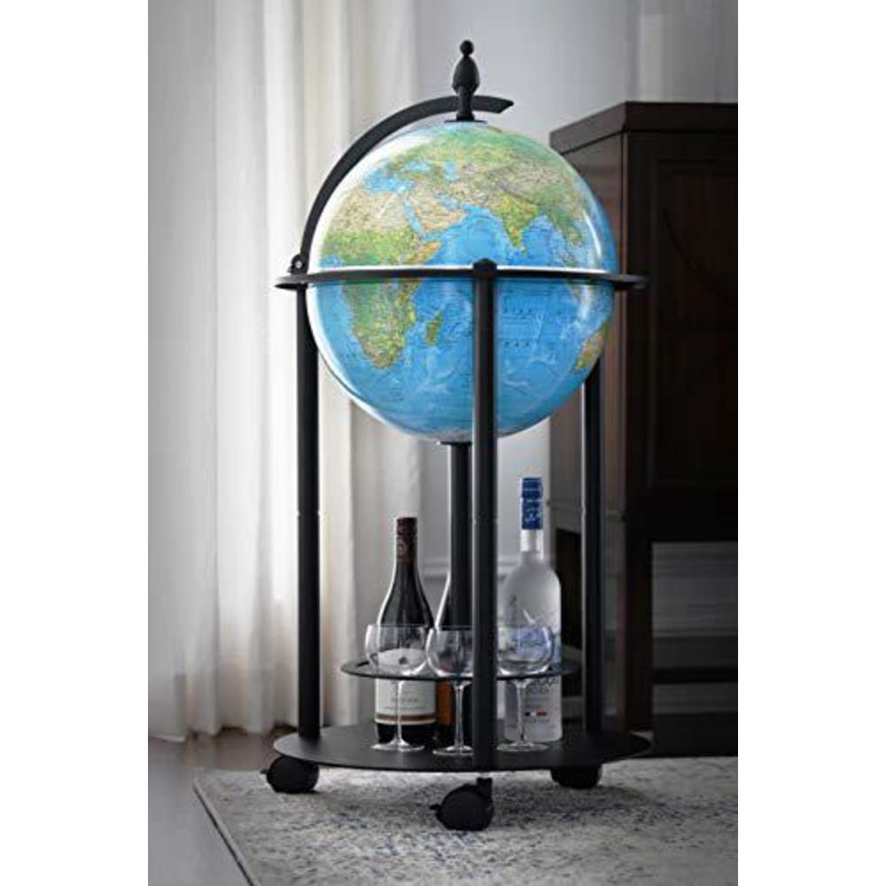 replogle illuminated empire bar globe 16" diameter blue ocean topographical/political map with up to date cartography, made i