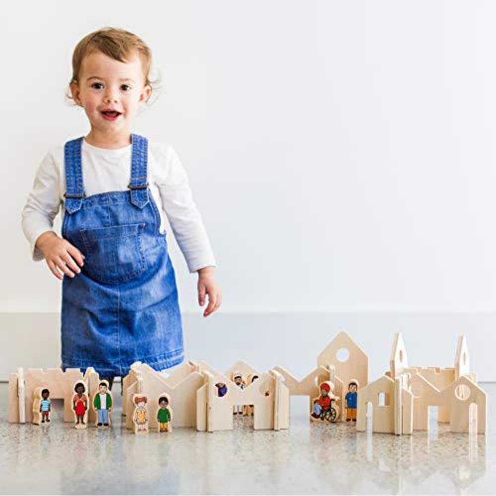 the freckled frog little happy architect - set of 22 - ages 18m+ - wooden blocks for toddlers - create endless village layout