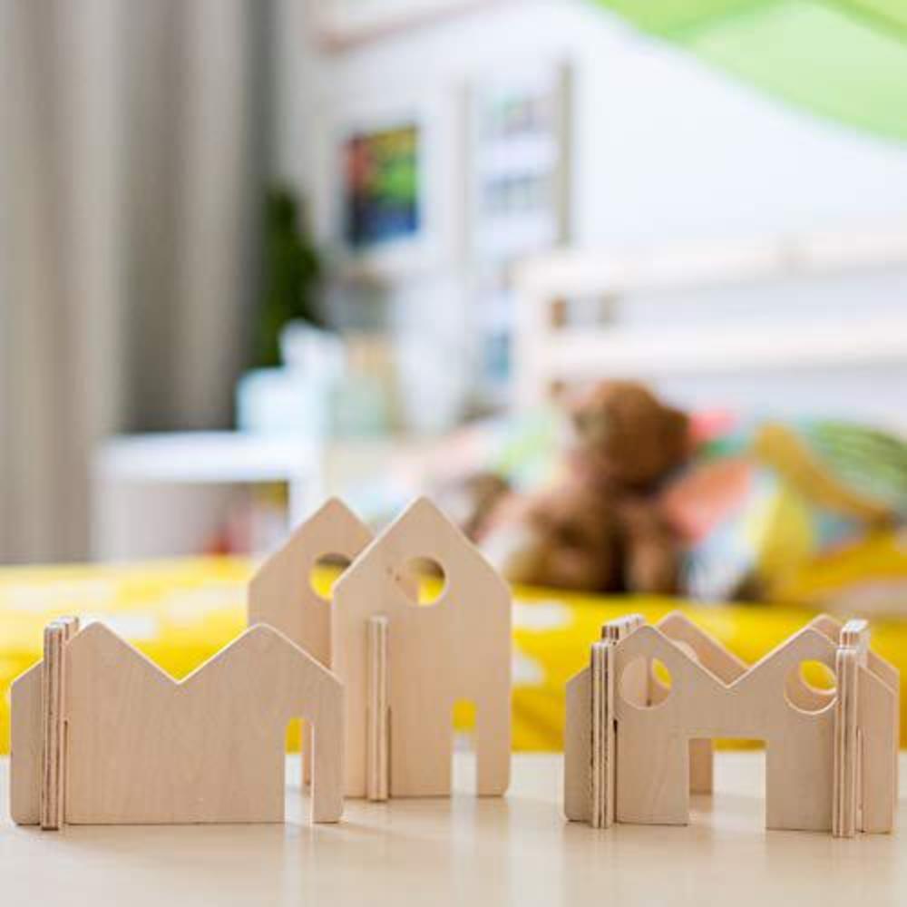 the freckled frog little happy architect - set of 22 - ages 18m+ - wooden blocks for toddlers - create endless village layout