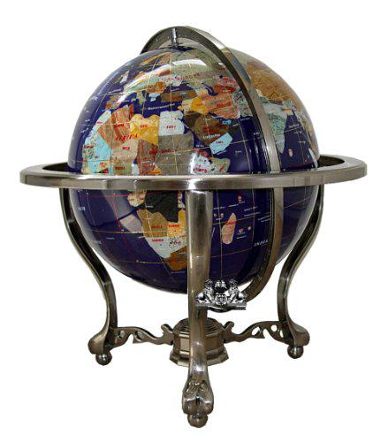 Unique Art Since 1996 unique art 21-inch tall blue lapis ocean table top gemstone world globe with silver tripod and separated state stones