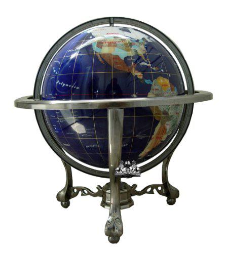 Unique Art Since 1996 unique art 21-inch tall blue lapis ocean table top gemstone world globe with silver tripod and separated state stones