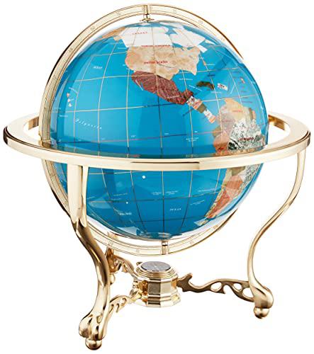 Unique Art Since 1996 unique art 21-inch tall turquoise blue ocean table top gemstone world globe with gold tripod