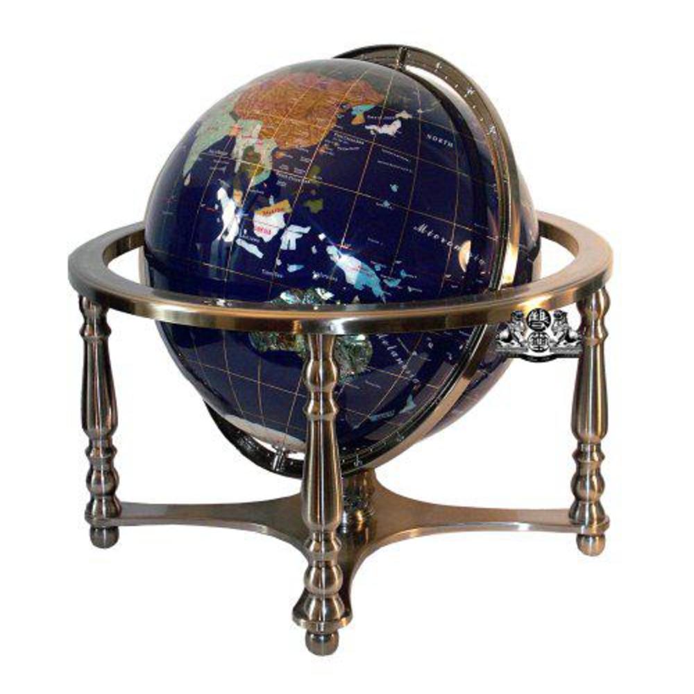 Unique Art Since 1996 unique art 21-inch tall blue lapis ocean table top gemstone world globe with 4 leg silver stand