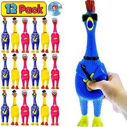 ja-ru squeeze me rubber chicken toy (12 units assorted) large squeeze chicken, prank novelty. screaming rubber chickens for k
