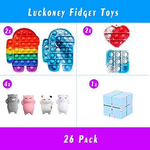 Luckoney luckoney push bubble sensory fidget toy 26 pack for stress relief  adhd anxiety autism for kids,infinity cube/fidget pad/stret