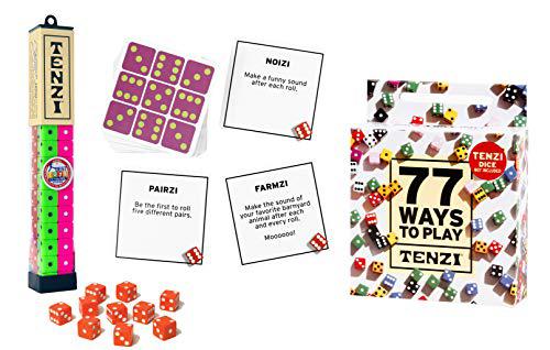tenzi dice party game bundle with 77 ways to play a fun, fast frenzy for the whole family - 4 sets of 10 colored dice with st