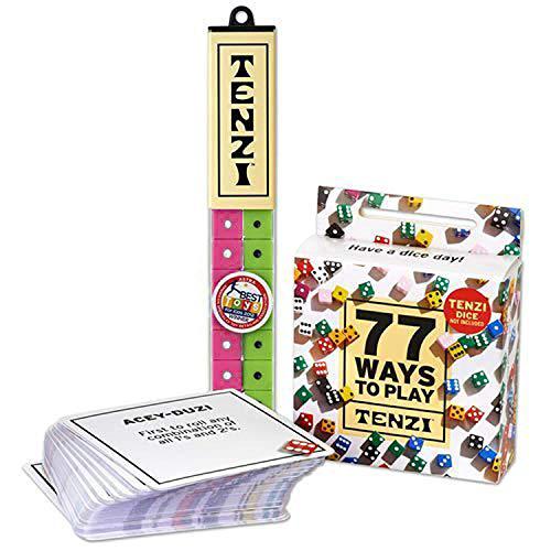 tenzi dice party game bundle with 77 ways to play a fun, fast frenzy for the whole family - 4 sets of 10 colored dice with st